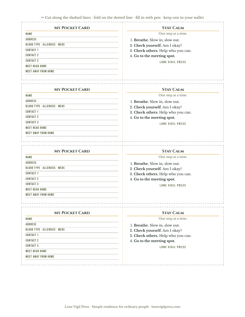 Emergency Pocket Card printable